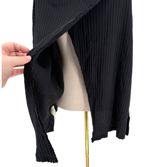 Free People Waffle Knit Long Sleeve Top MEDIUM Open Back Oversized Juicy Black - Picture 12 of 13